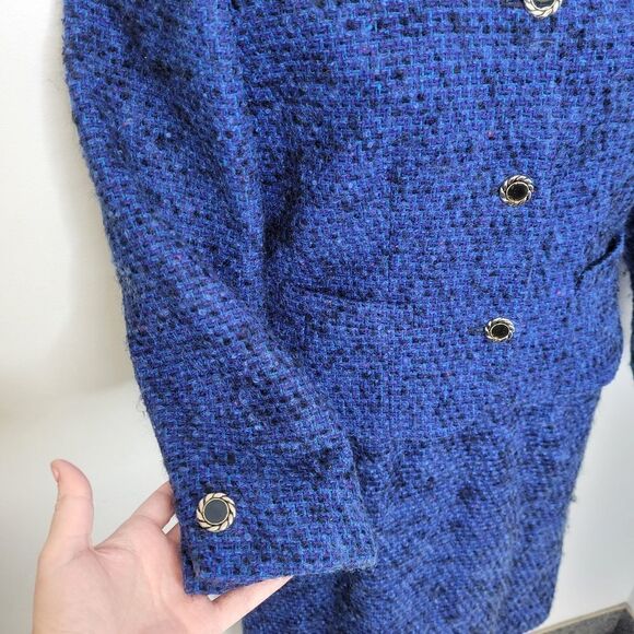 VINTAGE 70s Pendleton suit blue tweed academia wool skirt set S/M - Picture 4 of 14